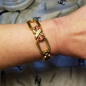 LANVIN Deco Red Crystal Bracelet ~ Vintage